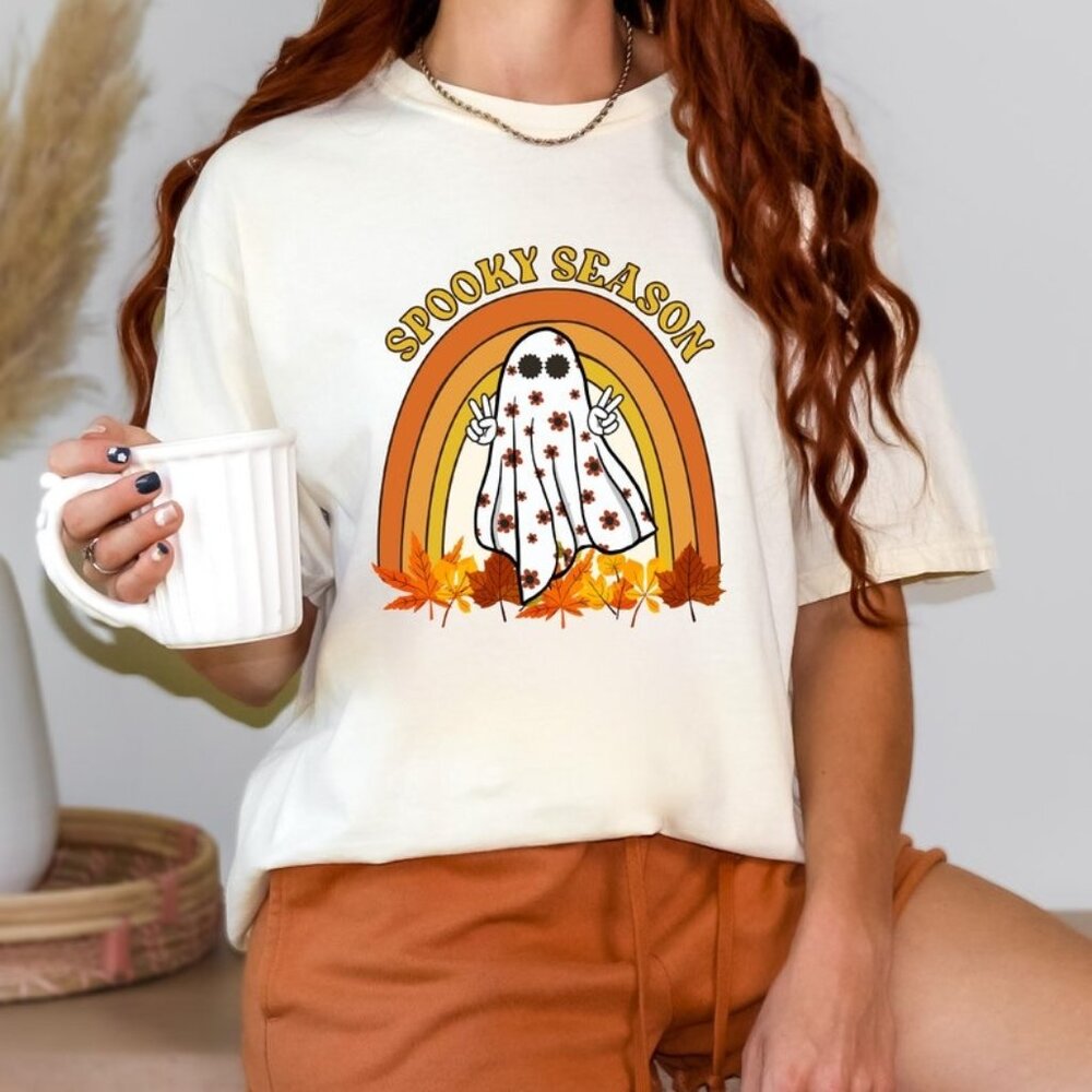 Retro Halloween Shirt, Spooky Season Shirt, Cute Ghost Shirt, Fall Rainbow Shirt